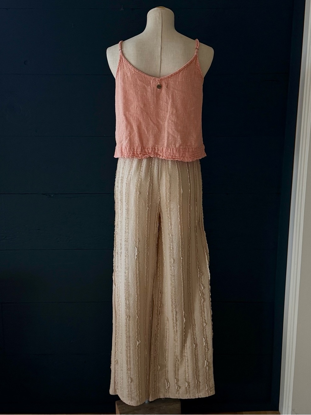 Cream Textured Lace Wide Leg Pants Size Small Boho Coastal Cottagecore